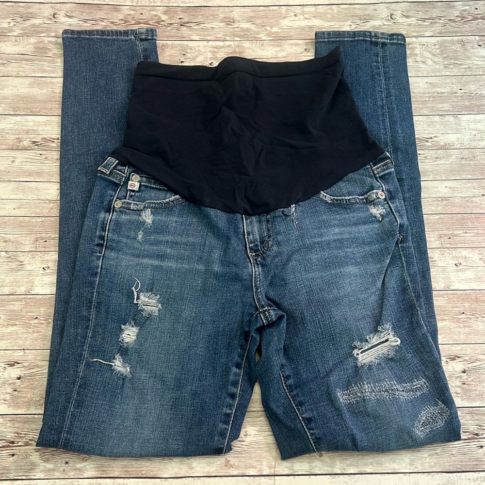 Ag Adriano Goldschmied Maternity Skinny Jeans in Dark Blue with Black Panel